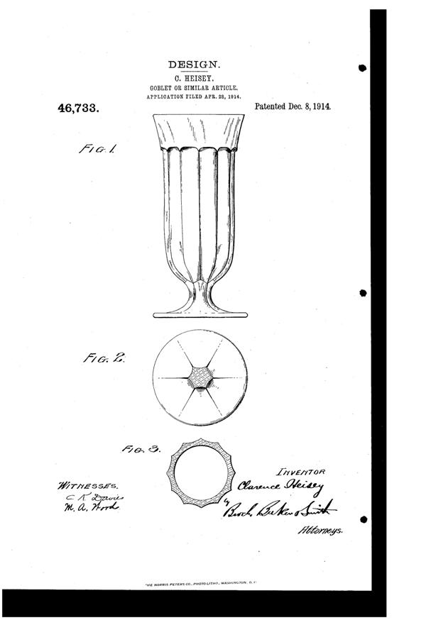 Heisey # 393 Narrow Flute Footed Tumbler Design Patent D 46733-1