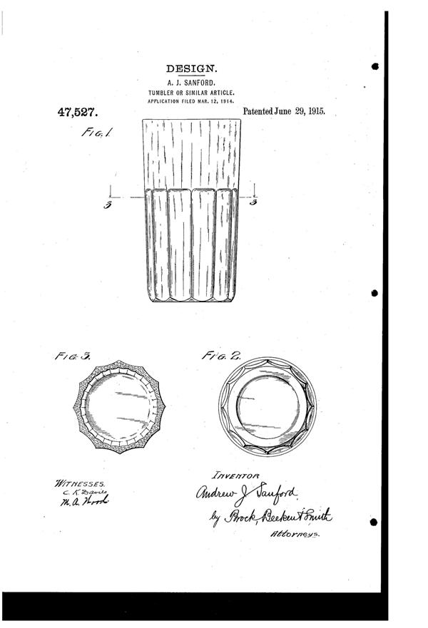Heisey # 602 Colonial Tumbler Design Patent D 47527-1