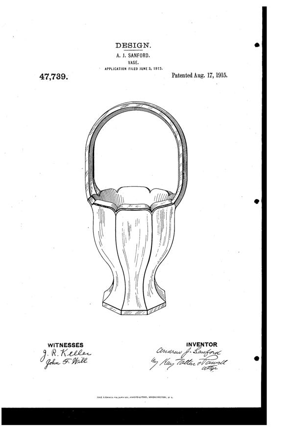 Heisey # 459 Round Colonial Basket Design Patent D 47739-1