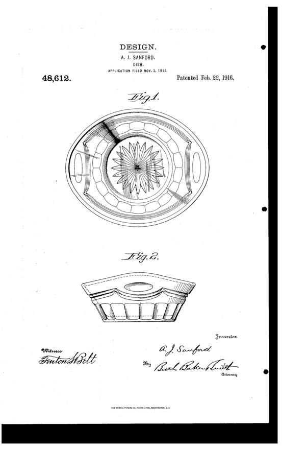 Heisey # 394 Narrow Flute w/ Rim Bowl Design Patent D 48612-1