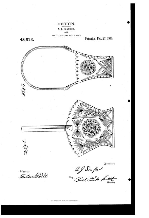 Heisey # 460 Pinwheel & Fan Basket Design Patent D 48613-1