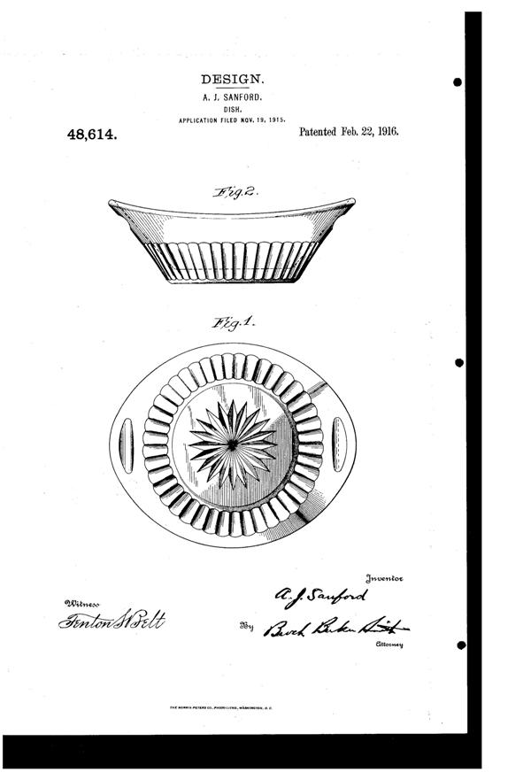 Heisey # 473 Narrow Flute w/Rim Bowl Design Patent D 48614-1