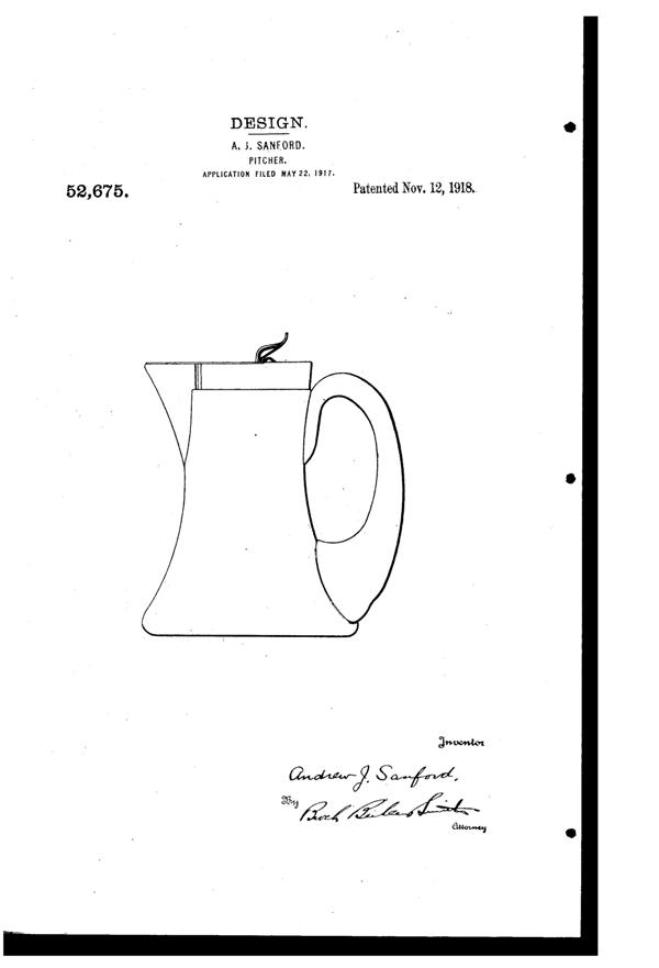Heisey # 363 Jug Design Patent D 52675-1