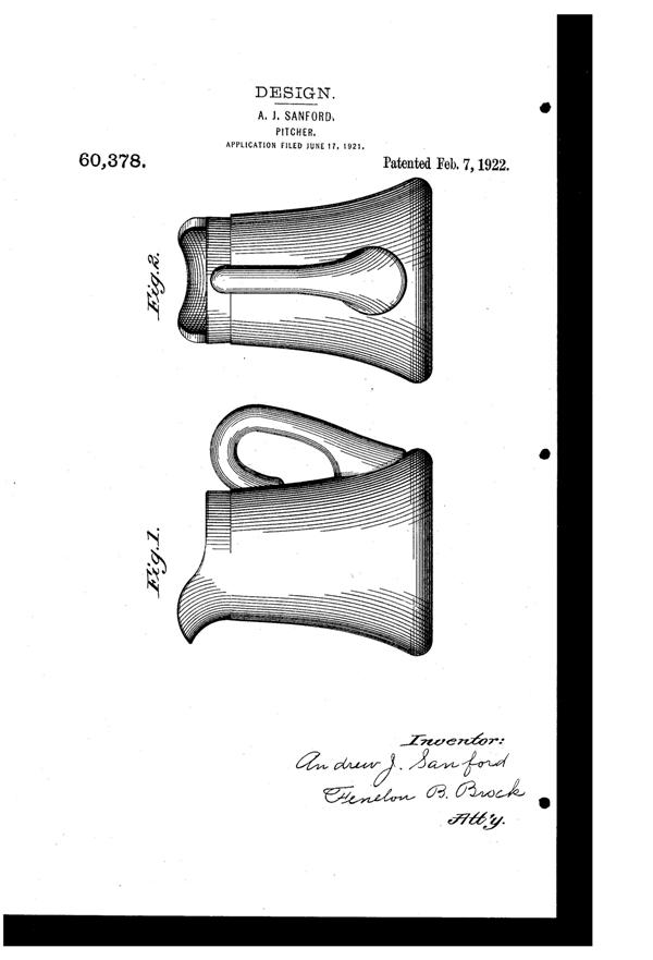Heisey # 371 Jug Design Patent D 60378-1