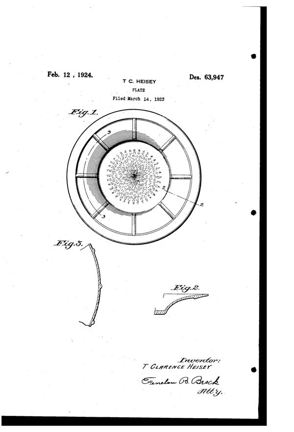 Heisey # 411 Tudor Plate Design Patent D 63947-1