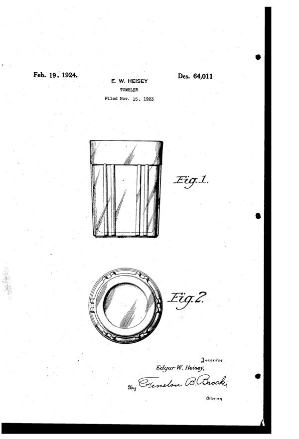 Heisey # 417 Double Rib & Panel Tumbler Design Patent D 64011-1
