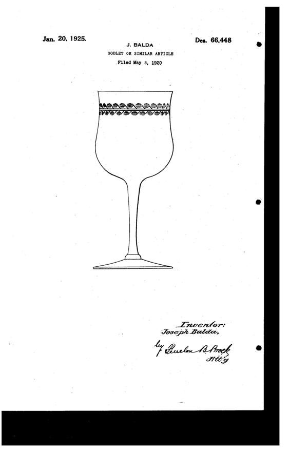 Heisey # 671 Davenport Cut on #3320 Ritz Goblet Design Patent D 66448-1