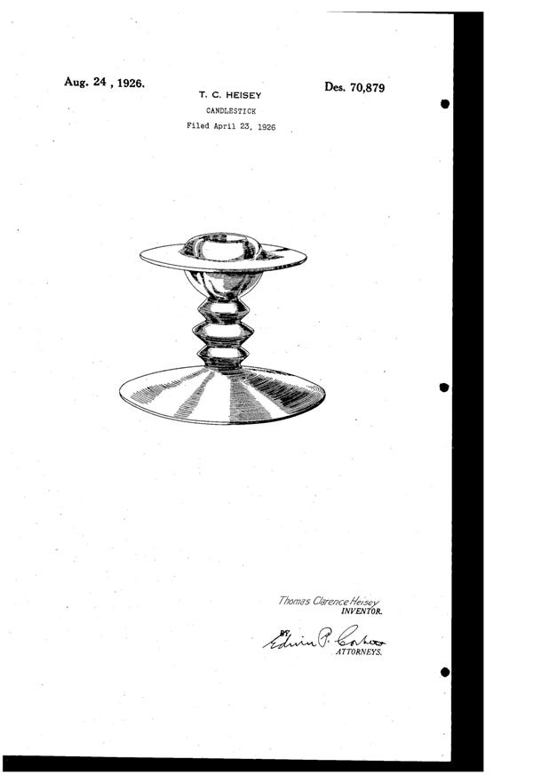 Heisey # 113 Mars Candlestick Design Patent D 70879-1