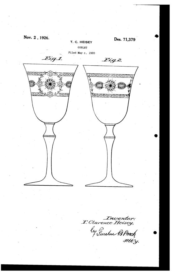Heisey # 657 Liberty Cut on #3333 Old Glory Goblet Design Patent D 71379-1