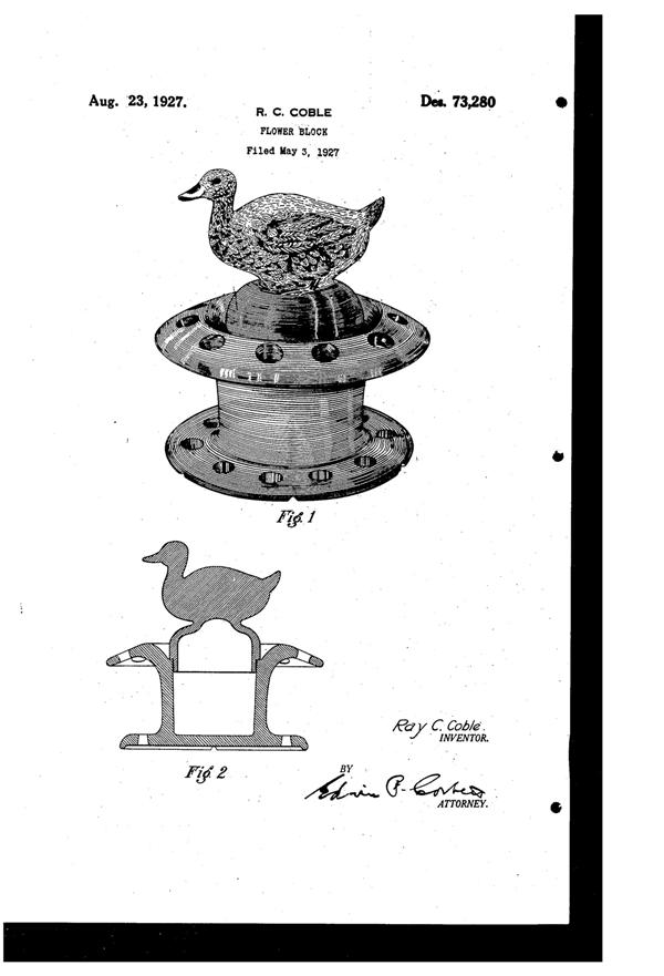 Heisey #  15 Two-Piece Duck Flower Frog Design Patent D 73280-1