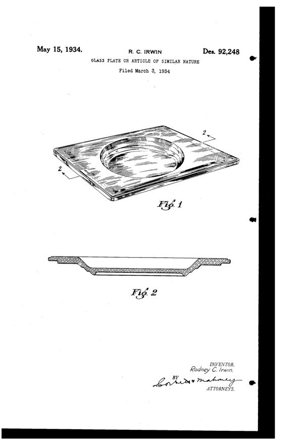 Heisey #4044 New Era Plate Design Patent D 92248-1