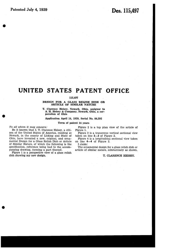 Heisey #1503 Crystolite Relish Design Patent D115497-2