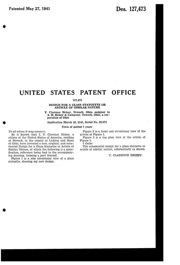 Heisey #1522 Standing Colt Design Patent D127473-2