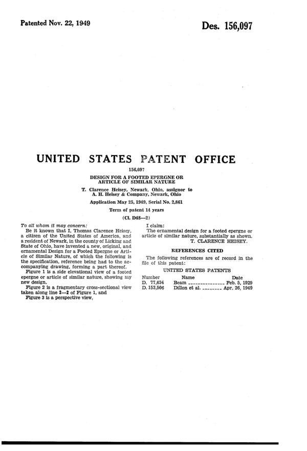 Heisey # 341 Old Williamsburg Epergne Design Patent D156097-2