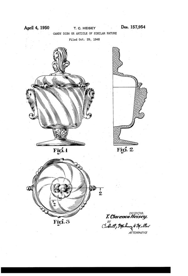 Heisey #1519 Waverly Candy Dish Design Patent D157954-1