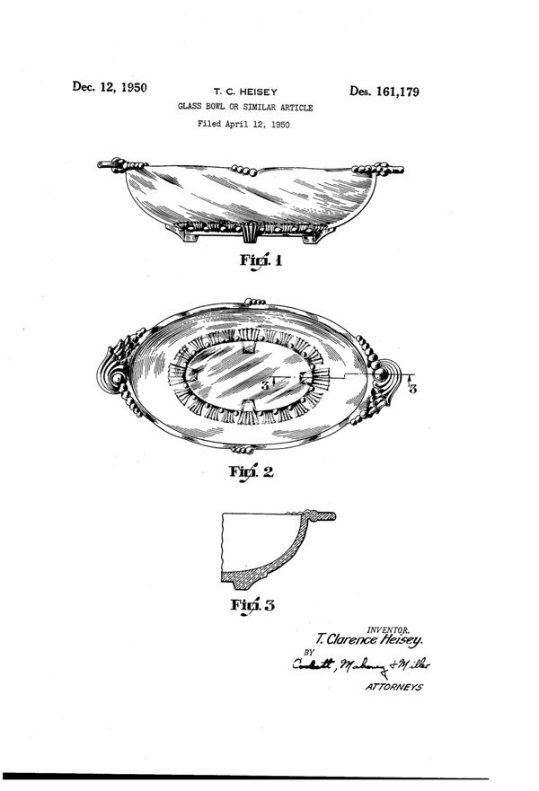 Heisey #1519 Waverly Bowl Design Patent D161179-1