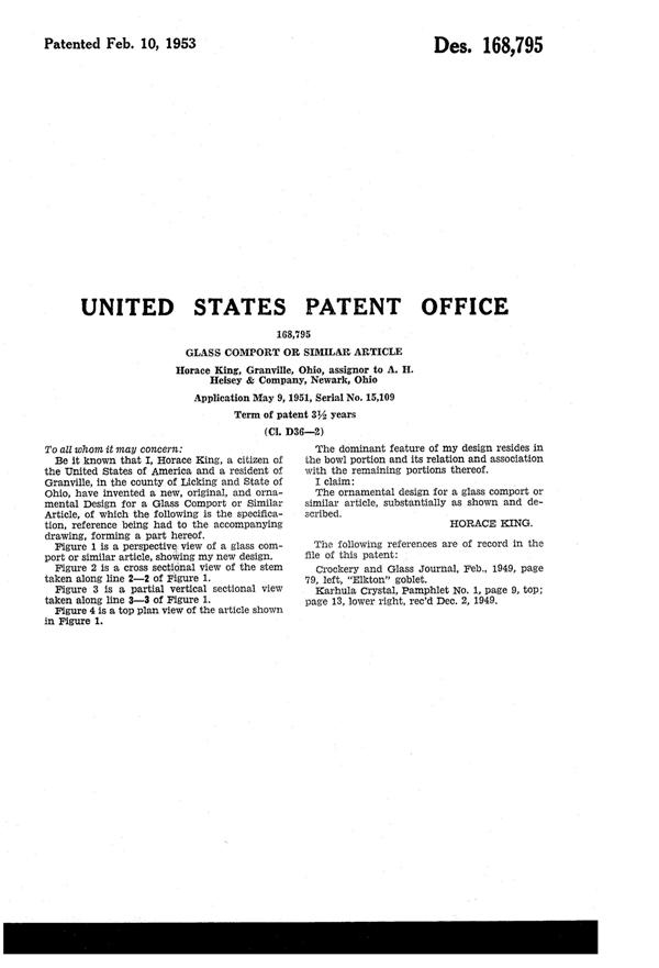 Heisey #1951 Cabochon Compote Design Patent D168795-2