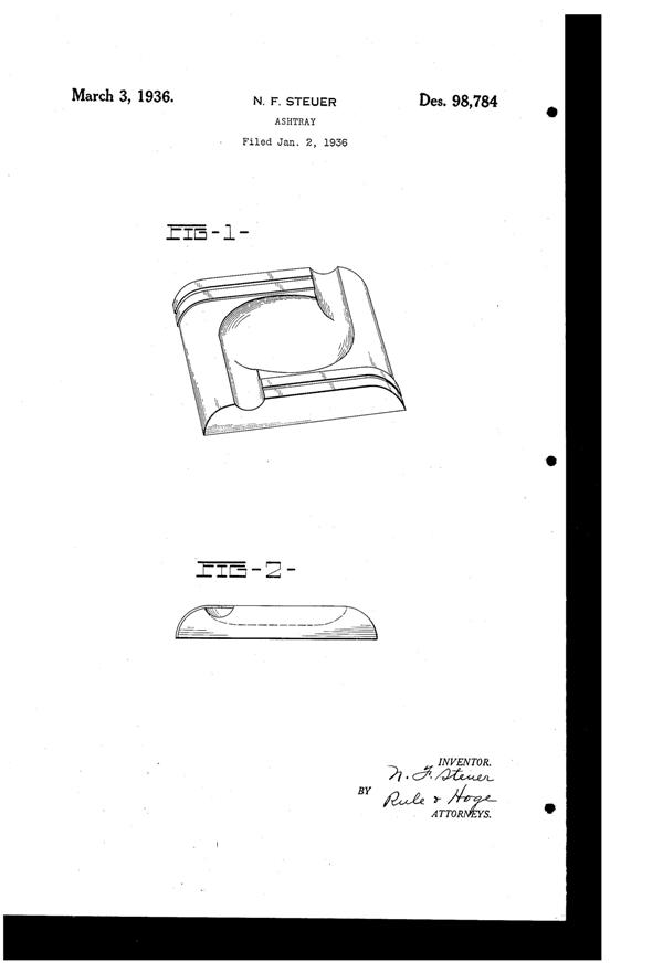 Owens-Illinois Ash Tray Design Patent D 98784-1