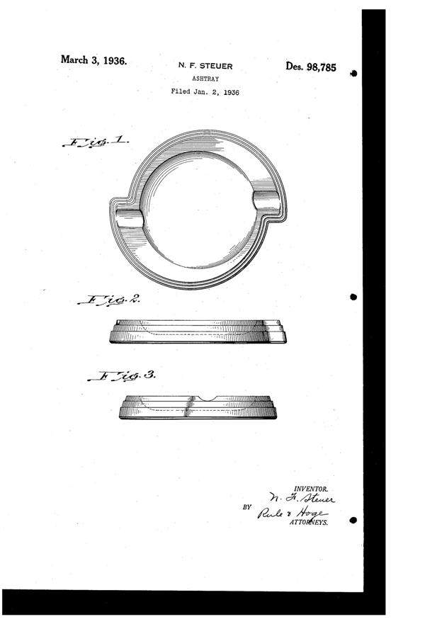 Owens-Illinois Ash Tray Design Patent D 98785-1