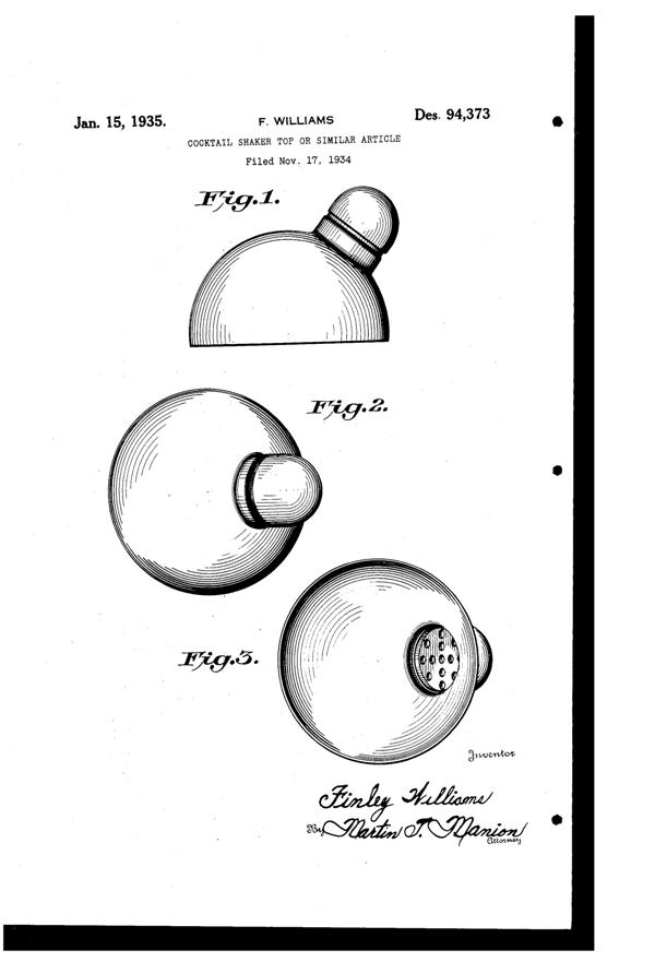 Fostoria Cocktail Shaker Top Design Patent D 94373-1