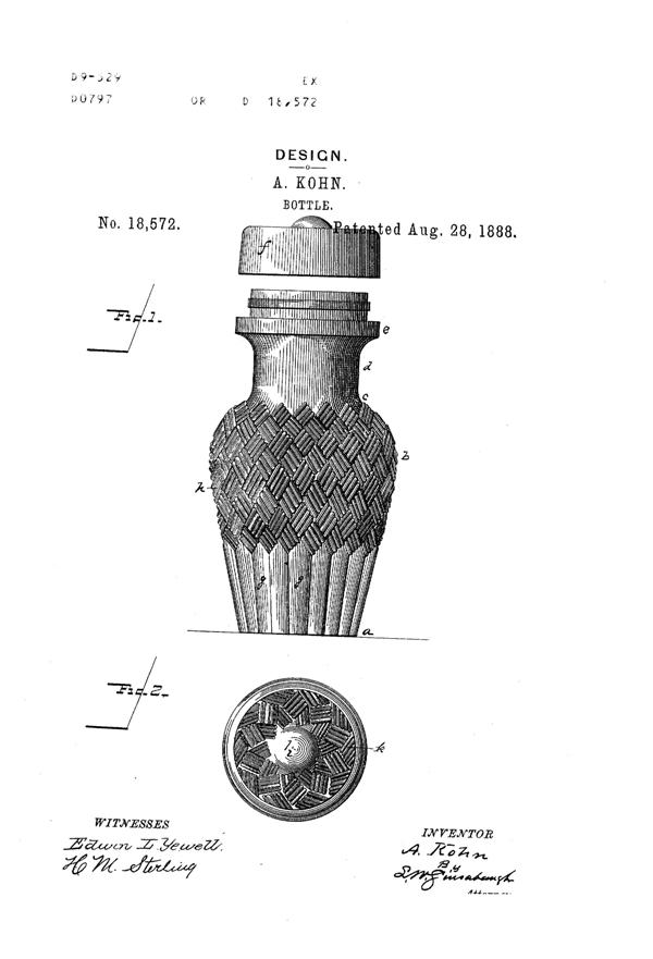 Glaser, Kohn & Company Bottle Design Patent D 18572-1