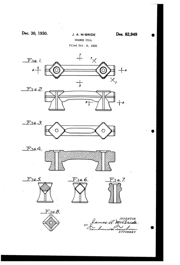 McBride Drawer Pull Design Patent D 82949-1