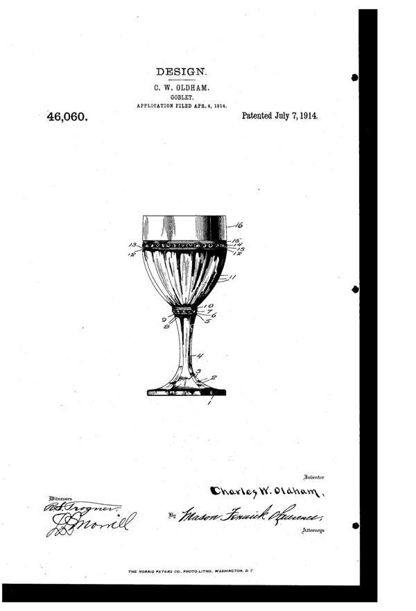 Imperial # 582 Fancy Colonial Goblet Design Patent D 46060-1