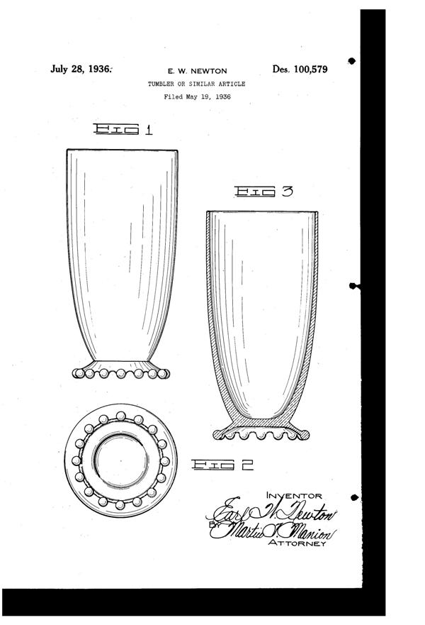 Imperial # 400 Candlewick Tumbler Design Patent D100579-1