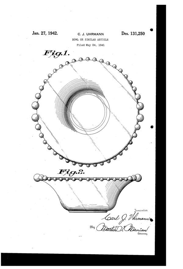 Imperial # 400 Candlewick Bowl Design Patent D131250-1