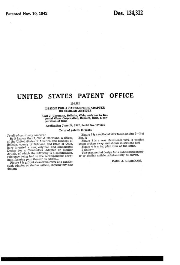 Imperial Eagle Candlestick Adapter Design Patent D134312-3