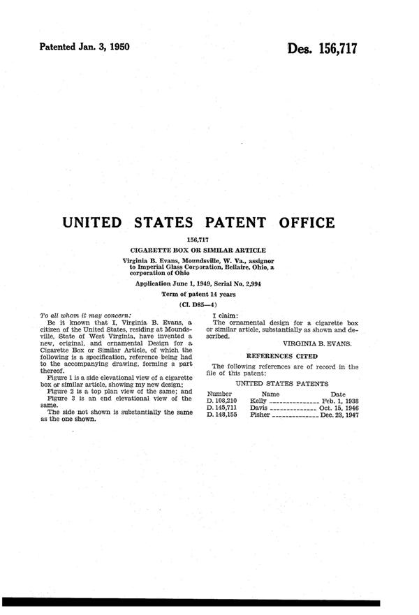 Imperial Cathay Cigarette Box Design Patent D156717-2