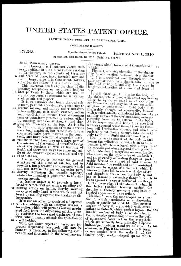 Cambridge Shaker Patent  974343-2