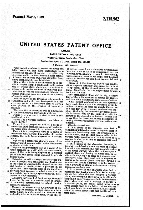 Cambridge # 496 Pristine Table Architecture Candlestick Set Patent 2115962-3