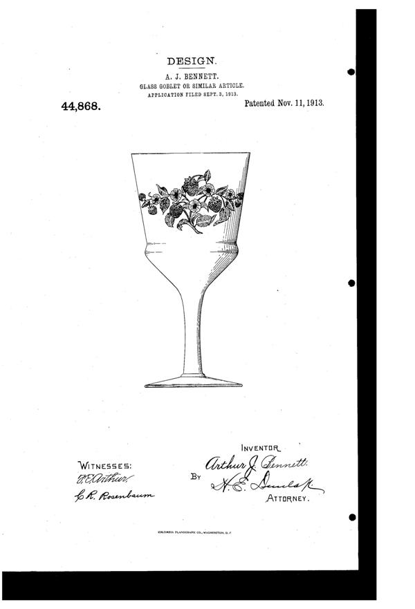 Cambridge Floral Etch on Goblet Design Patent D 44868-1