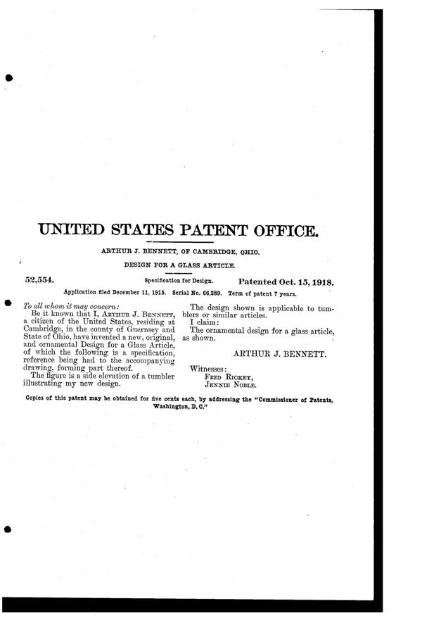 Cambridge Tumbler Design Patent D 52554-2