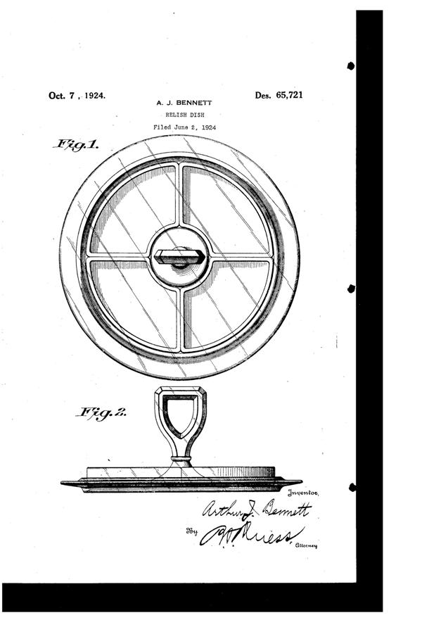 Cambridge # 326 Center Handled Relish Design Patent D 65721-1