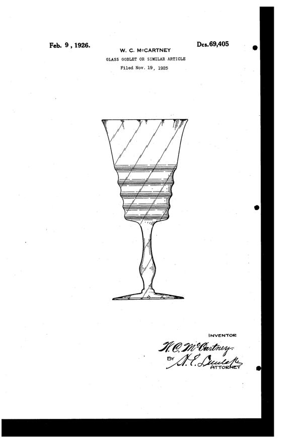 Cambridge #3075 Goblet Design Patent D 69405-1