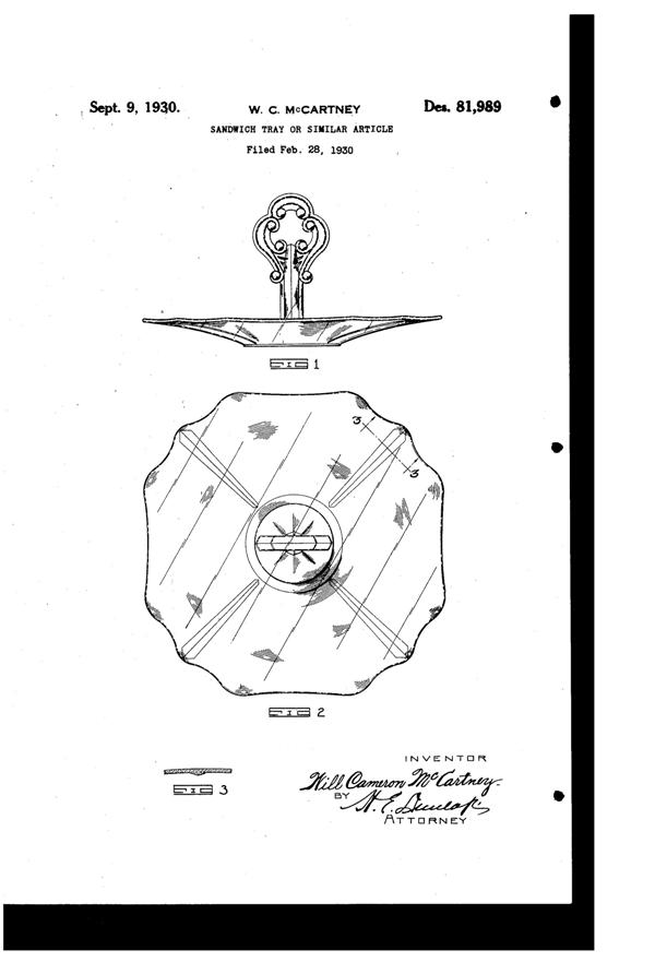 Cambridge #3400/ 10 Center Handled Server Design Patent D 81989-1