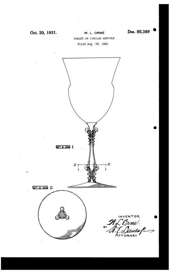 Cambridge #3126 Goblet Design Patent D 85389-1