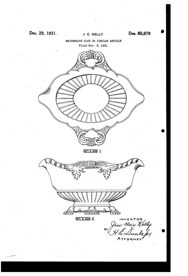 Cambridge #3500 Gadroon Bowl Design Patent D 85879-1