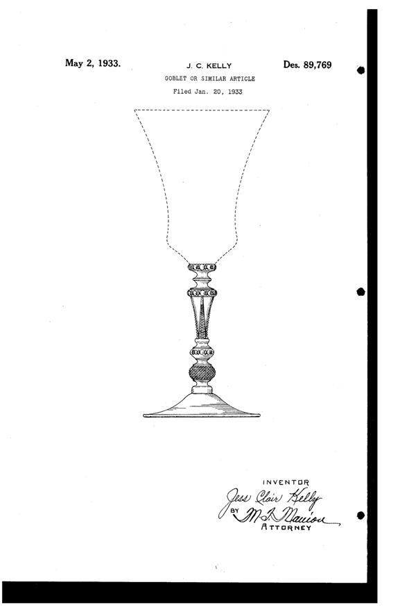 Cambridge #3500 Gadroon Goblet Design Patent D 89769-1