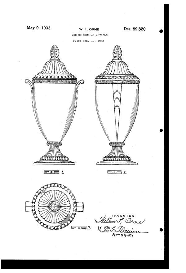 Cambridge #3500 Gadroon Urn Design Patent D 89820-1