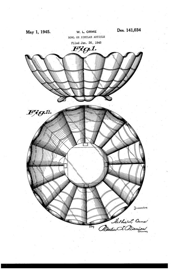 Cambridge #4000 Cascade Bowl Design Patent D141034-1