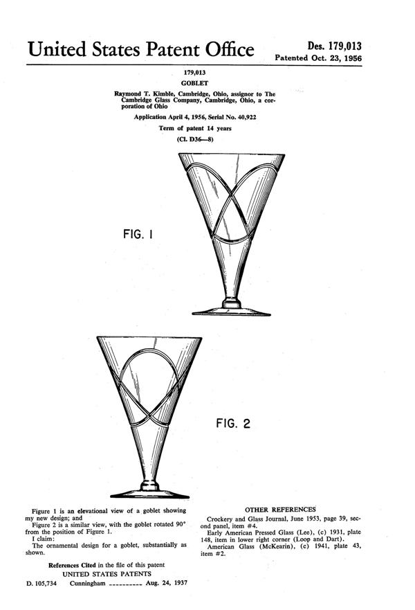 Cambridge Wedding Rings Engraving on #7966 Trumpet Goblet Design Patent D179013-1