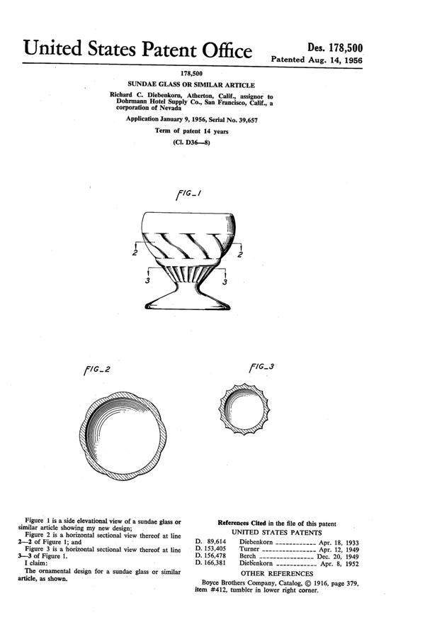 Indiana Sherbet Design Patent D178500-1