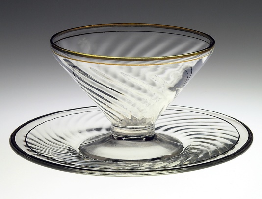Hocking Spiral Gold Trimmed Sherbet & Plate