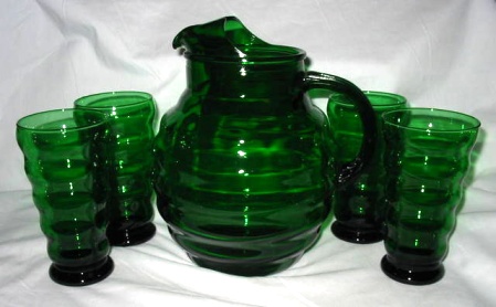 Anchor Hocking Twirl Forest Green Round Pitcher & Tumblers