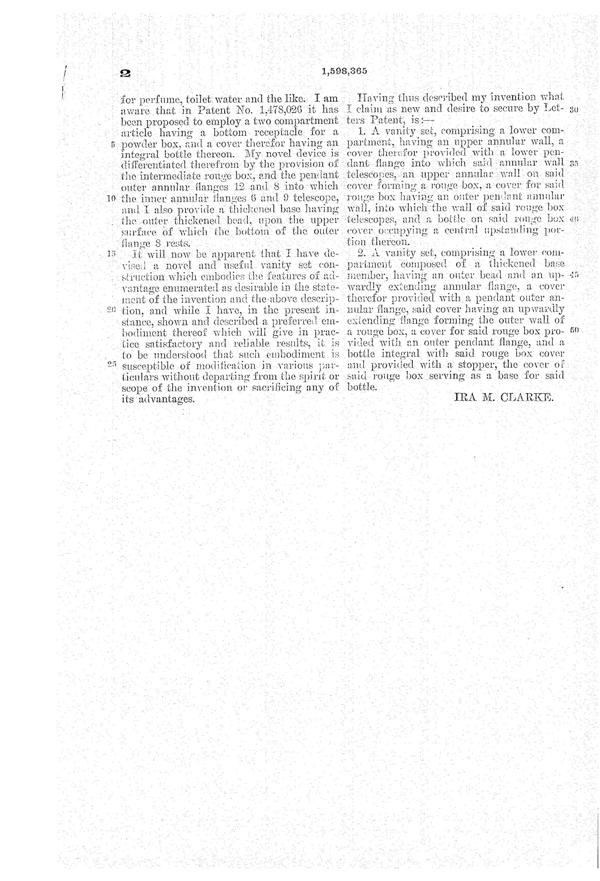 New Martinsville #1926/3 Vanity Set Patent 1598365-3
