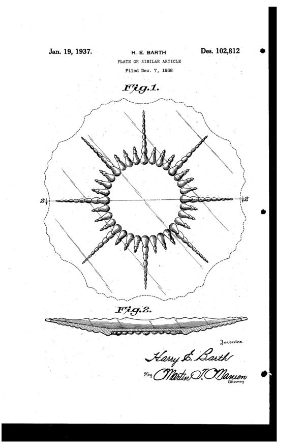 New Martinsville #  42 Radiance Plate Design Patent D102812-1