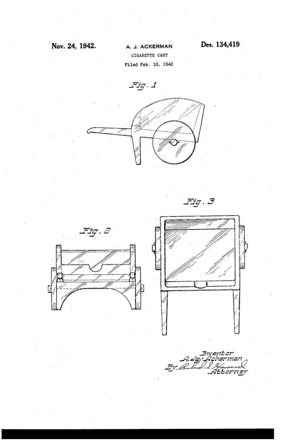 New Martinsville # 508 Cigarette Cart Design Patent D134419-1